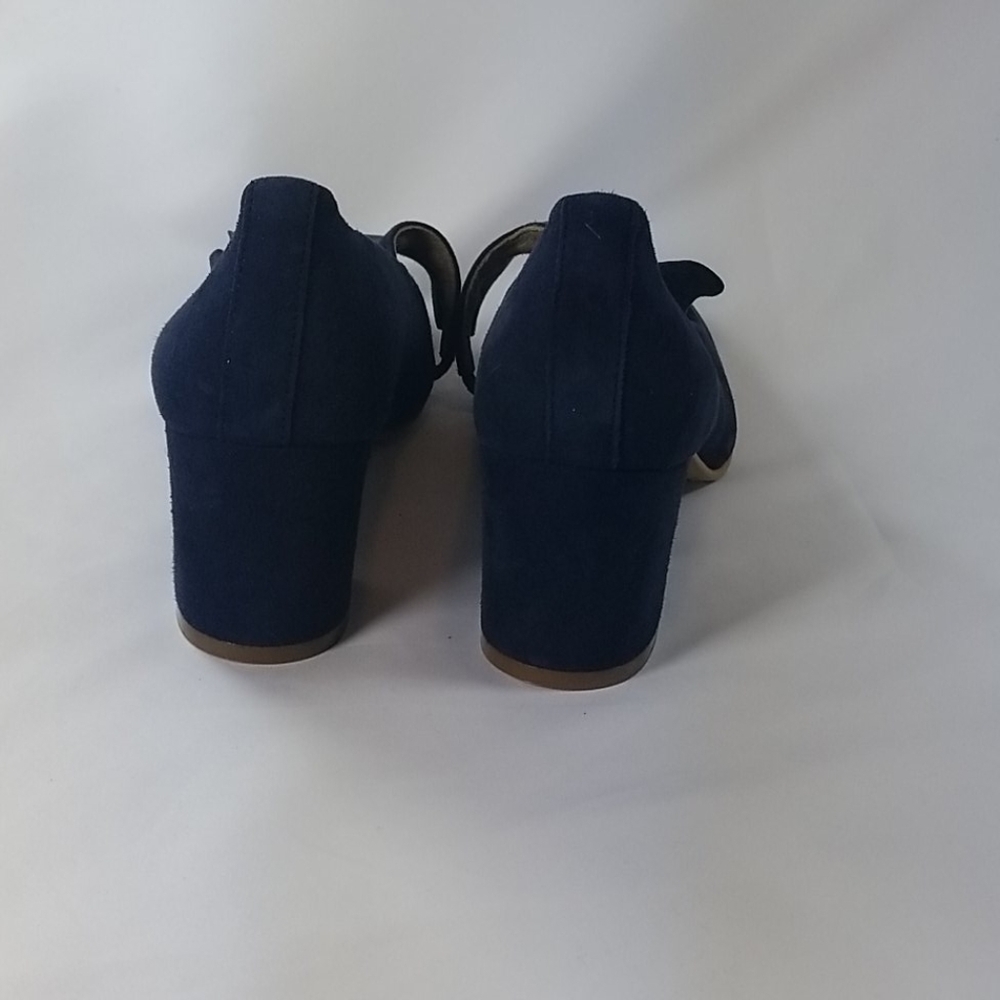 Anthropologie Kmb Navy Blue Suede Ruffle Heels Coquette Romantic Heels - Picture 7 of 11